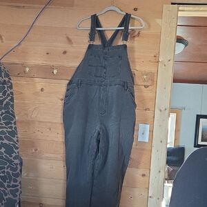 Distressed Black Denim Overalls